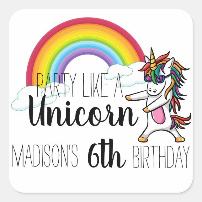 Party Like A Unicorn Birthday Square Sticker (Front)