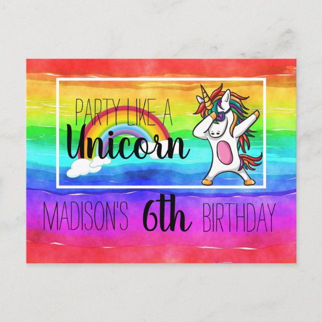 Party Like A Unicorn Dabbing Dance  Birthday Invitation Postcard (Front)