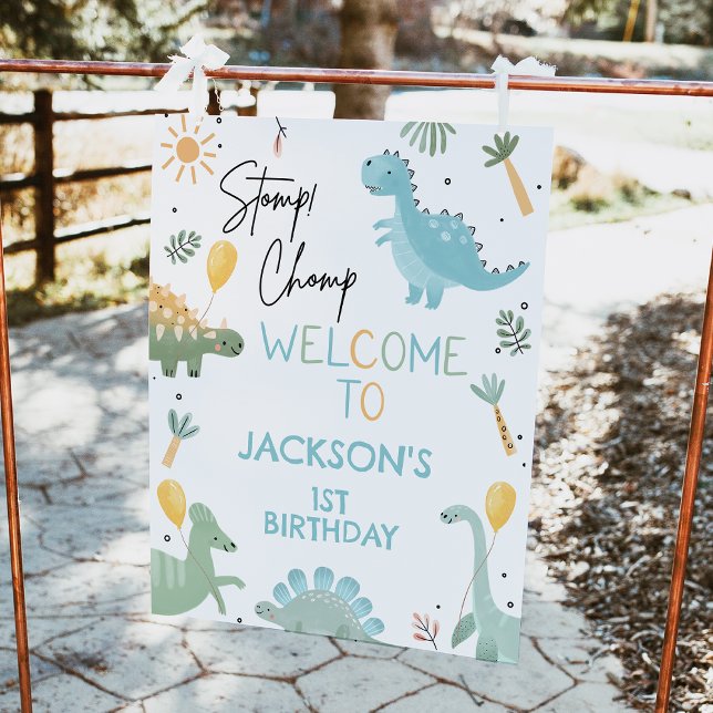 Party Like Dinosaur 1st Birthday Welcome Sign (Cute Dinosaur 1st Birthday Party Welcome Sign, Dino Birthday welcome Poster, Party Like Dinosaur)