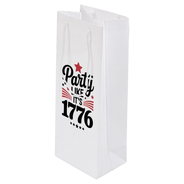 Party Like It’s 1776 | Funny 4th of July USA Tee Wine Gift Bag (Front Angled)