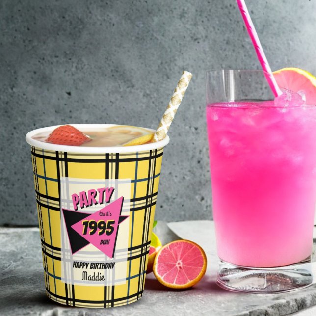 Party like it’s the 90s yellow plaid birthday  paper cups (Creator Uploaded)