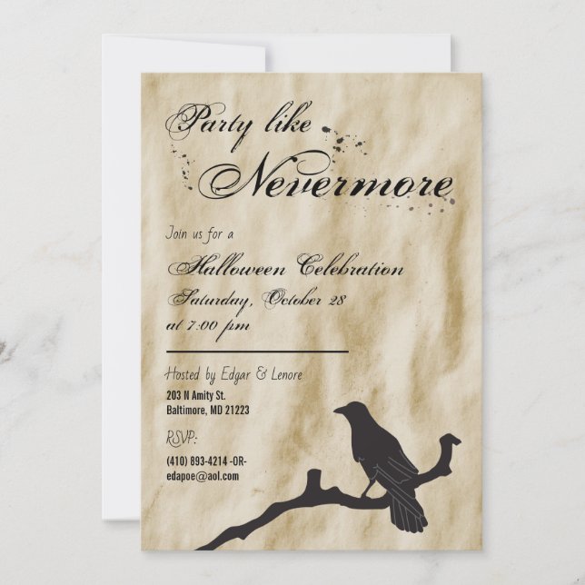 Party Like Nevermore Raven Silhouette Halloween Invitation (Front)