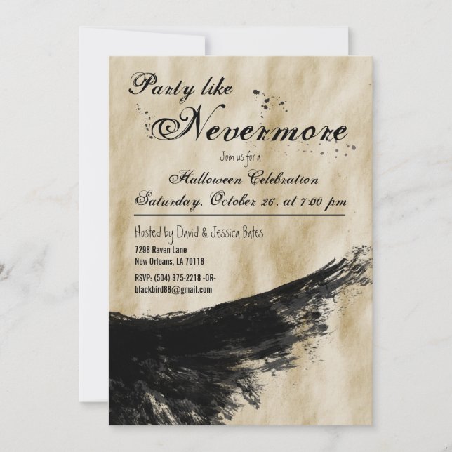Party Like Nevermore Raven Wing Halloween Invitation (Front)