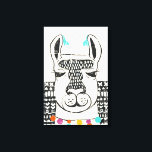 Party Llama - Portrait Canvas Print<br><div class="desc">Party Llama III by Chariklia Zarris. Features the face of a llama in constrating colours with a fun,  geometric background.</div>