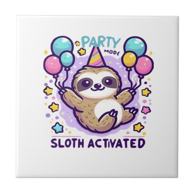Party Mode Sloth Activated Birthday Balloon Sloth  Tile (Front)