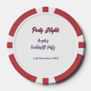 Party nights bachelorette party name date purple poker chips