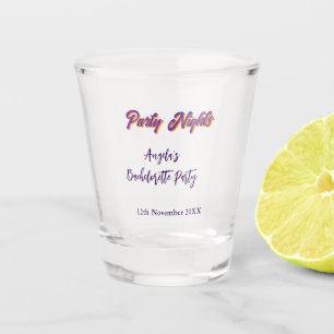 Party nights bachelorette party name date purple shot glass