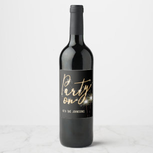 Party On Sparkler on Black Wine Label