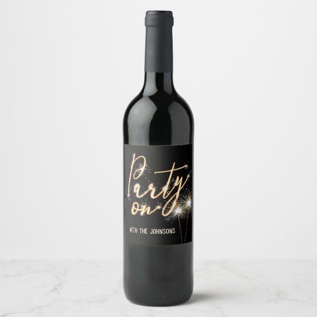 Party On Sparkler on Black Wine Label (Front)