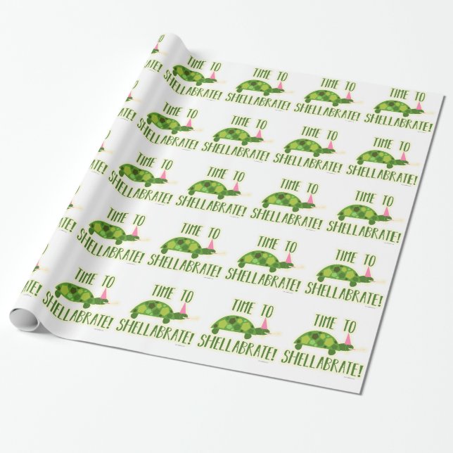 Party On Time to Shellabrate Turtle Themed Wrapping Paper (Unrolled)