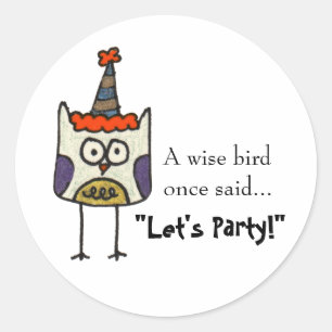 Party Owl Classic Round Sticker