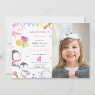 Party Penguin Birthday Invitation With Photo