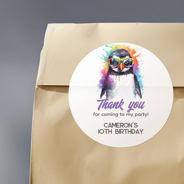 Party Penguin sunglasses, kid's birthday Classic Round Sticker (Creator Uploaded)