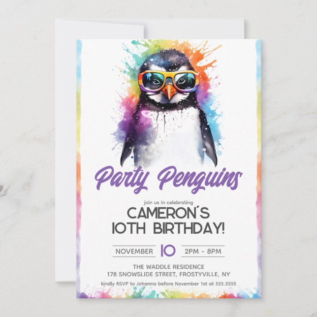Party Penguin sunglasses, kid's birthday  Invitation (Front)