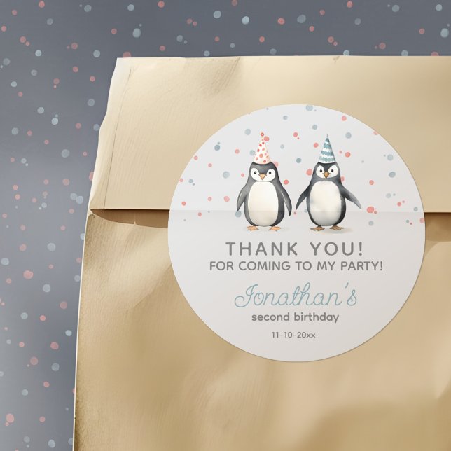 Party Penguins, watercolor, children's birthday Classic Round Sticker (Creator Uploaded)