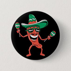 Party Pepper in Sombrero with Maracas 6 Cm Round Badge