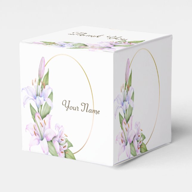 Party Pink Lily Flowers Golden Frame Beautiful Favour Box (Front Side)