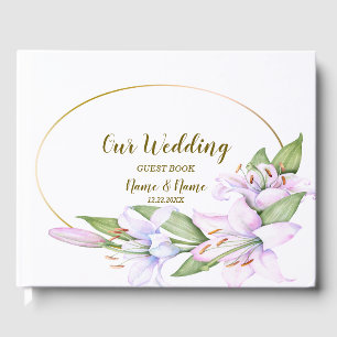 Party Pink Lily Flowers Golden Frame Beautiful Guest Book