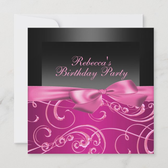 Party Pink Swirls Birthday Invitation (Front)