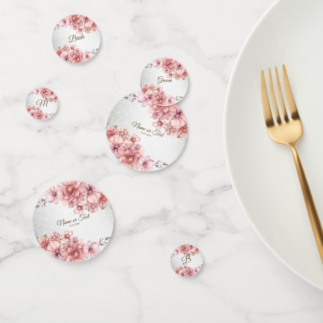 Party Pink Watercolor Flowers Shiny Glitter Modern Confetti (Group)