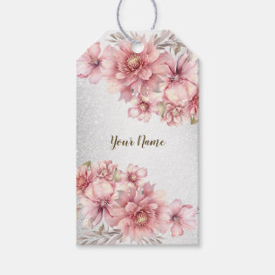 Party Pink Watercolor Flowers Shiny Glitter Modern Gift Tags
