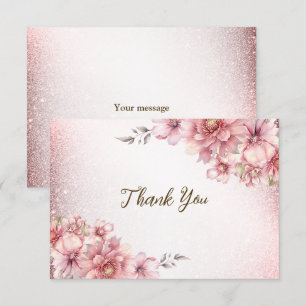 Party Pink Watercolor Flowers Shiny Glitter Modern Thank You Card