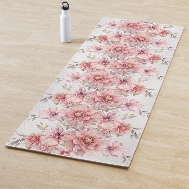 Party Pink Watercolor Flowers Shiny Glitter Modern Yoga Mat (In Situ)