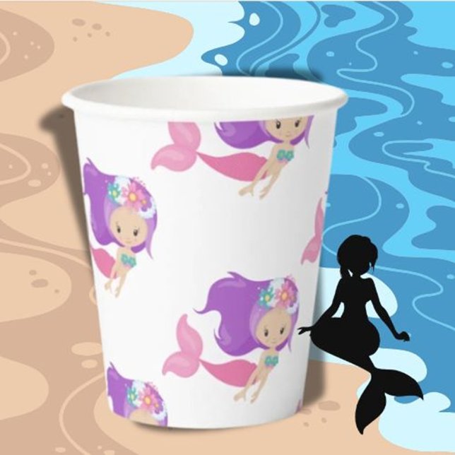 Party Pirate pink mermaids  Paper Cups (MERMAID PARTY Summer Ocean theme)