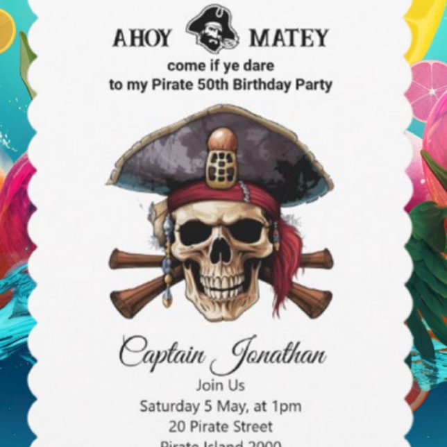 Party Pirate Skull Invitation  (Party Pirates  Is The Destination For Every Celebration And Every Moment.)