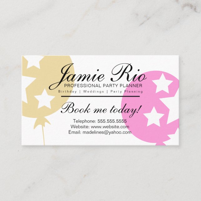 Party Planner Balloon Stars  Business Card (Front)