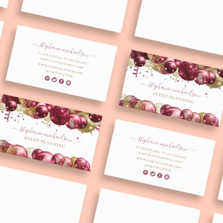 Party Planner Burgundy Gold Balloon Business Card