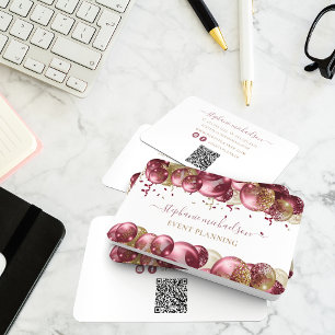 Party Planner Burgundy Gold Balloon QR Code Business Card