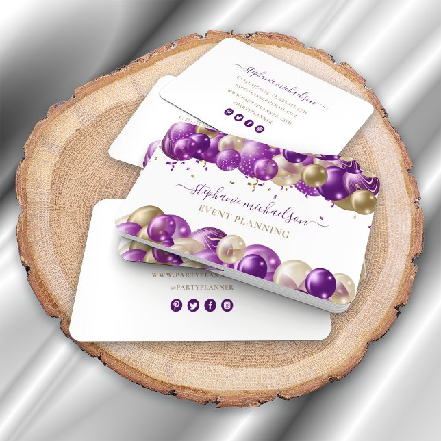 Party Planner Purple Gold Balloon Business Card (Party Planner Purple Gold Balloon Business Card)