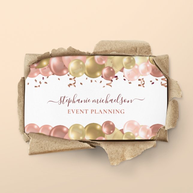 Party Planner Rose Gold Balloon QR Code Business Card (Party Planner Rose Gold Balloon QR Code Business Card)