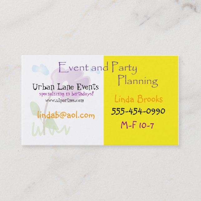 Party Planning Business Card (Front)