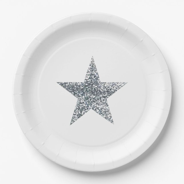 Party Plates - Silver Glitter Star (Front)