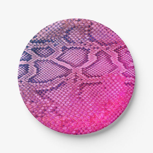 Party plates with pink snakeskin pattern (Front)