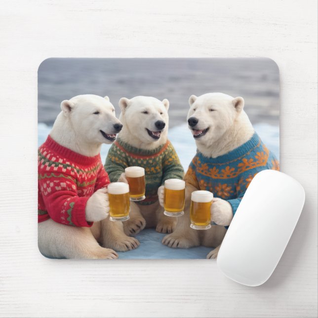 Party Polar Bears Wearing Christmas Ugly Sweaters Mouse Pad (With Mouse)