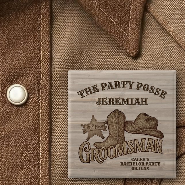 Party Posse Cowboy Bachelor Party Groomsman 15 Cm Square Badge (Creator Uploaded)