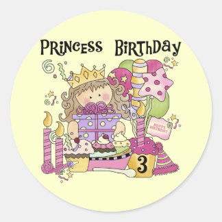 Party Princess 3rd Birthday Tshirts and Gifts Classic Round Sticker
