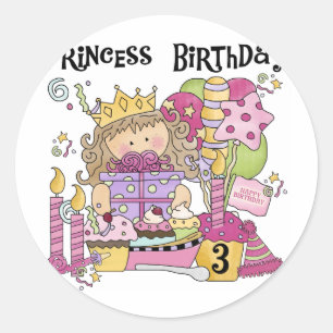 Party Princess 3rd Birthday Tshirts and Gifts Classic Round Sticker