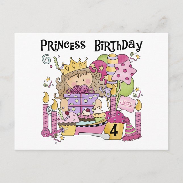 Party Princess 4th Birthday Tshirts and gifts Invitation Postcard (Front)