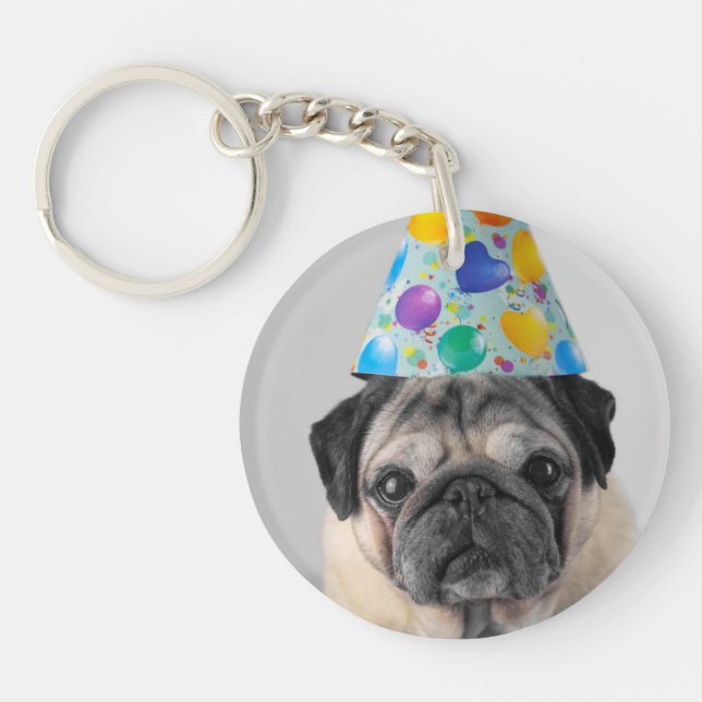 Party Pug Key Ring (Front)