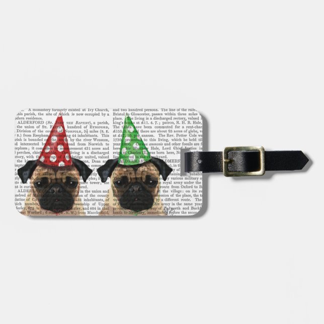 Party Pugs Pair Luggage Tag (Front Horizontal)