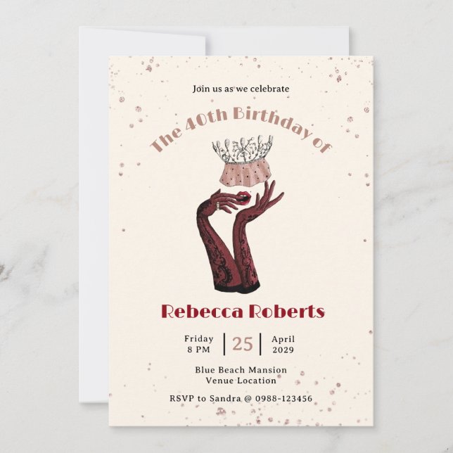 Party Queen Woman Lady Fashionista Birthday Invitation (Front)
