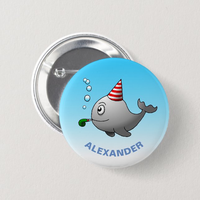 Party-ready whale 6 cm round badge (Front & Back)