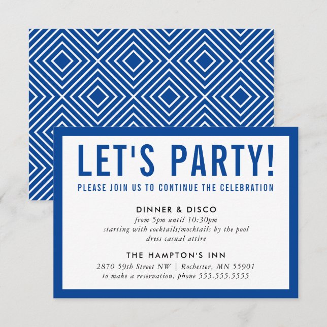 PARTY RECEPTION INFO simple modern bold royal blue Invitation (Front/Back)