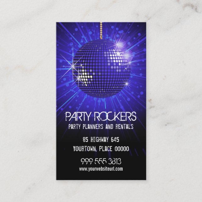 Party Rental Blue Mirror Ball Business Card (Front)