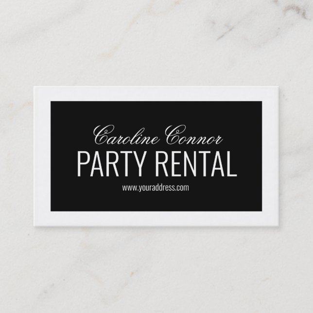 Party Rental Tableware Decor Black White Bordered Business Card (Front)