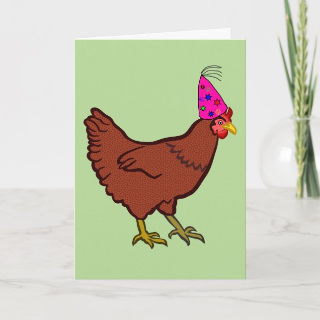 PARTY ROOSTER chicken BIRTHDAY GREETING CARD (Front)
